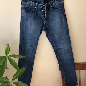 H&M slim fit, low rise button fly jeans